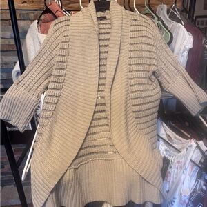 Takeout Beige Ribbed Open-Front Women's Cardigan